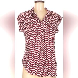 NWT JACHS Girlfriend Red and White Pattern Button Down